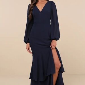 Lulu's Midnight Blue Long Sleeve Gown